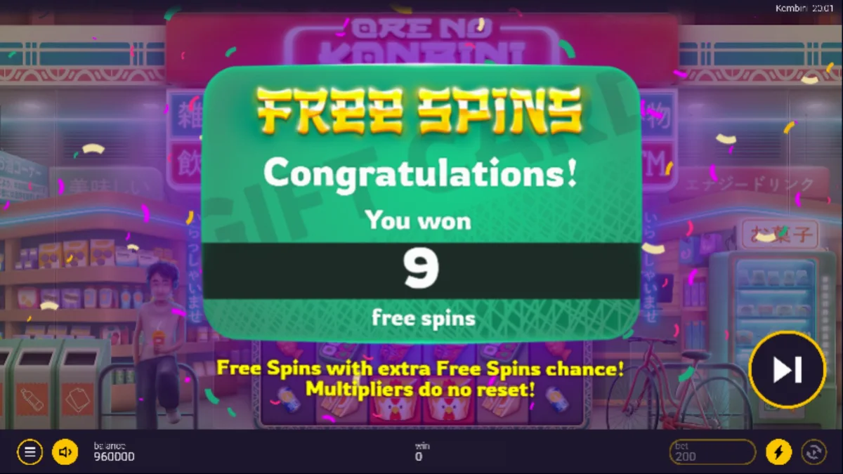 Interface neon do slot Ore No Konbini com símbolos de comida japonesa