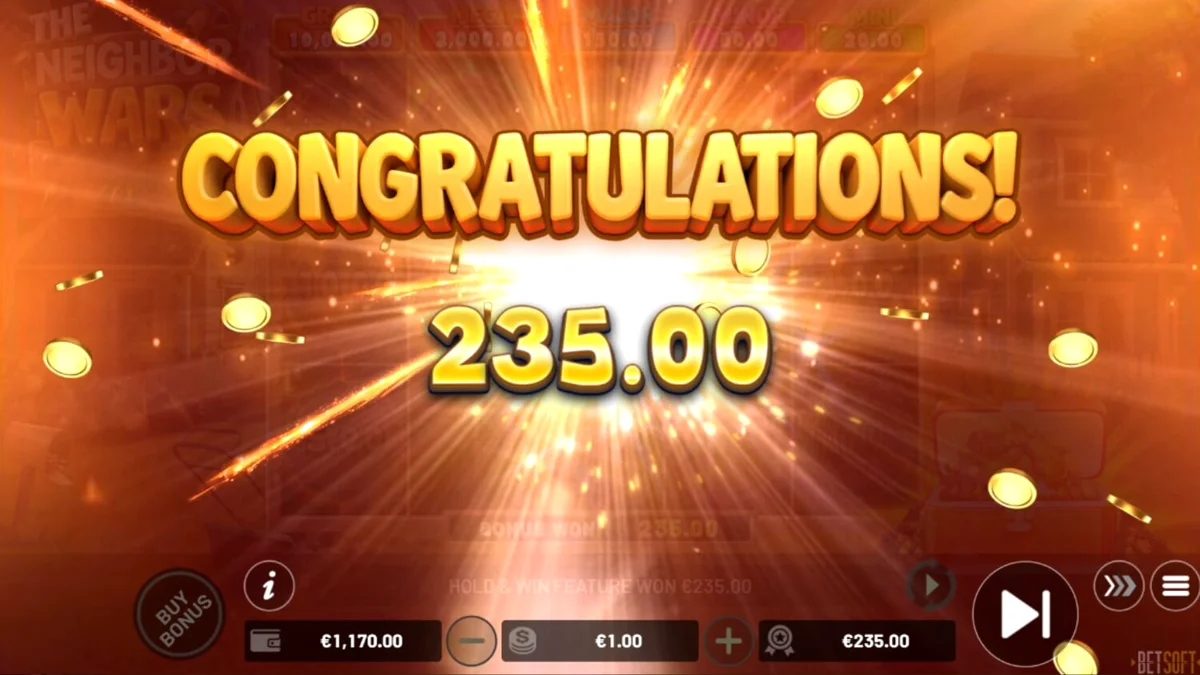 The Neighbor Wars slot machine interface com elementos de briga de vizinhos